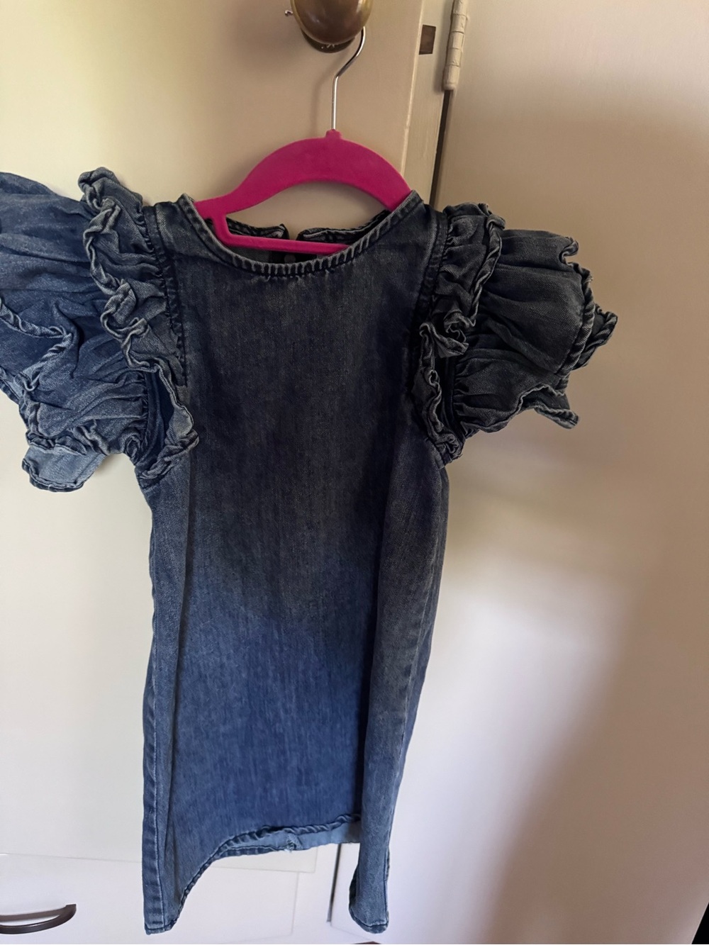 Lola And The Boys - Denim Ruffle Sleeve Dress - Blue
